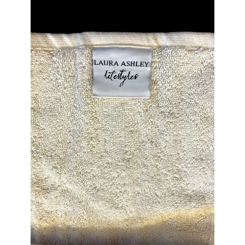 2 Piece Laura Ashley Lifestyles Hand Towels Floral Embroidered Satin Trim NWT